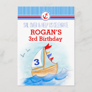 Invitación de tercer cumpleaños de los niños náuti