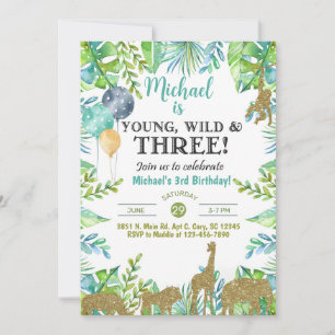 Invitación de tercer cumpleaños de Safari Young Wi