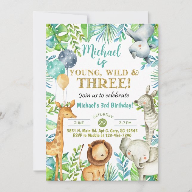 Invitación de tercer cumpleaños de Safari Young Wi (Anverso)