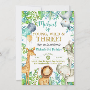 Invitación de tercer cumpleaños de Safari Young Wi
