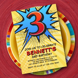 Invitación de tercer cumpleaños de superhéroe