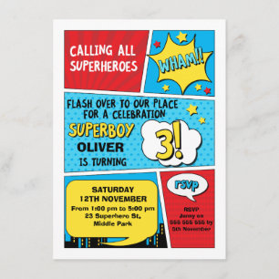 Invitación de tercer cumpleaños de Superhéroe masc