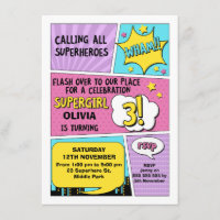 Invitación de tercer cumpleaños de superhéroes chi