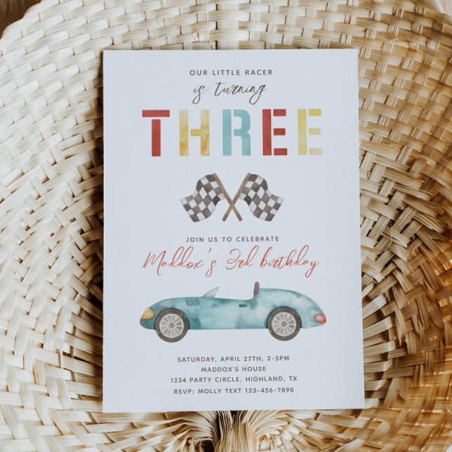 Invitación de tercer cumpleaños de Watercolor Race (Subido por el creador)