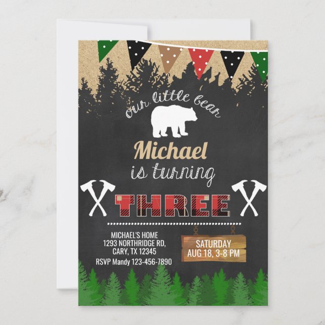 Invitación de tercer cumpleaños del niño de Lumber (Anverso)