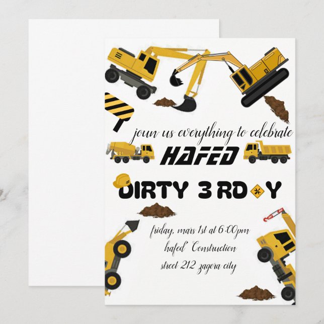 Invitación de Tercer Cumpleaños Dirty 3rd (Anverso / Reverso)