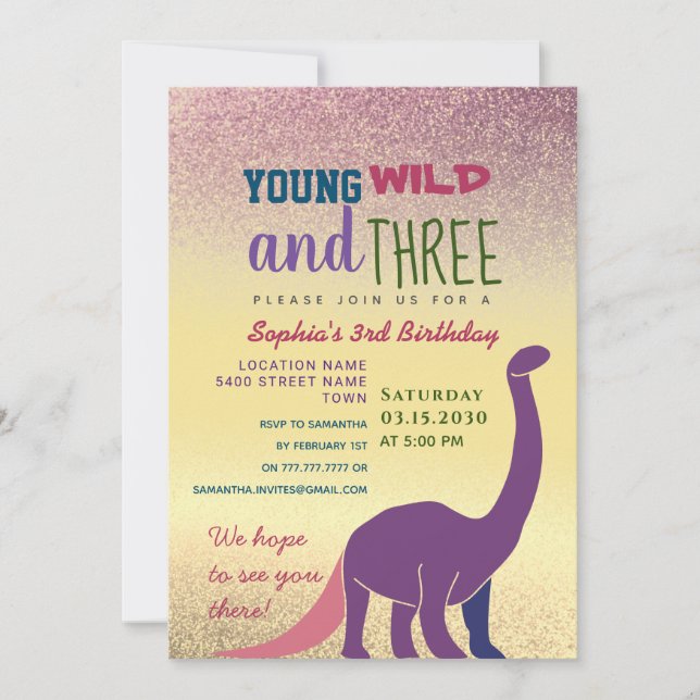 Invitación de tercer cumpleaños para jóvenes silve (Anverso)