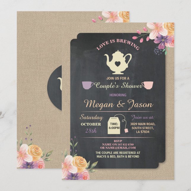 Invitación de Tetera de Desayuno de Pareja LOVE IS (Anverso / Reverso)