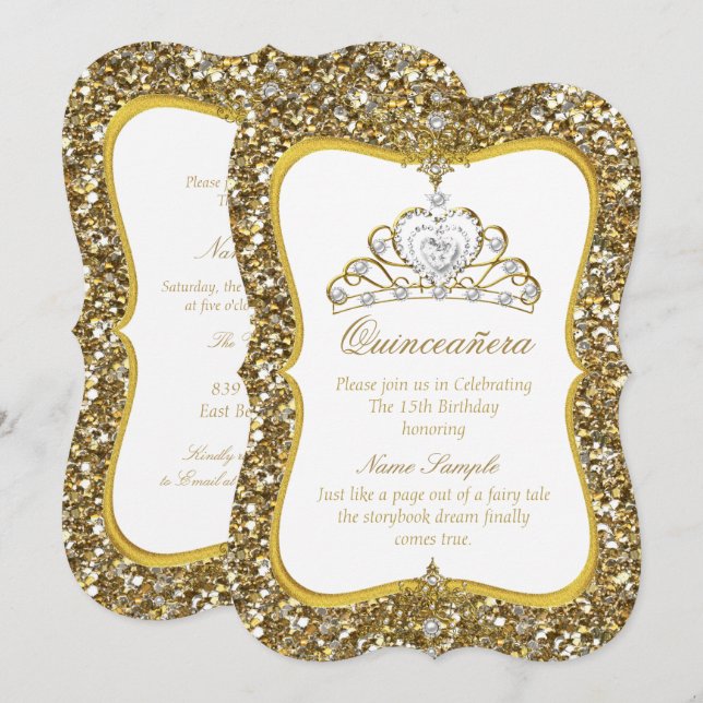 Invitación de Tiara de Perla Blanca Quinceanera Pu (Anverso / Reverso)