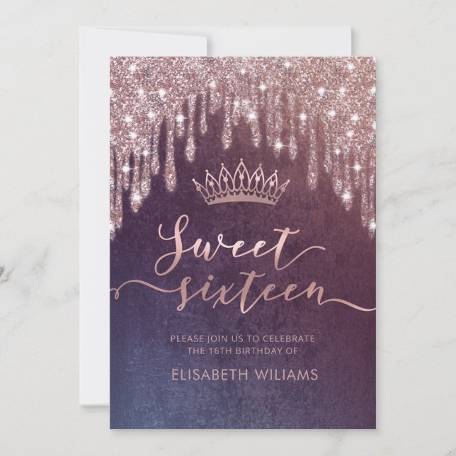 Invitación de tiara ombre con gotas brillantes de  (Anverso)