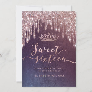 Invitación de tiara ombre con gotas brillantes de