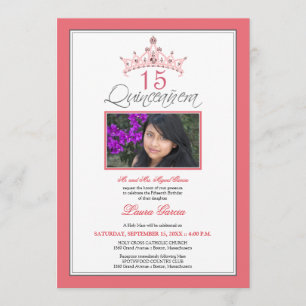 Invitación de Tiara Quinceanera con joyas rosas (r