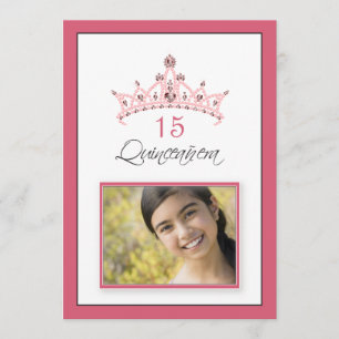 Invitación de Tiara Quinceanera con joyas rosas (r