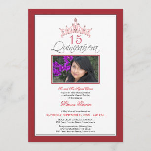 Invitación de Tiara Quinceanera con joyas rosas (r
