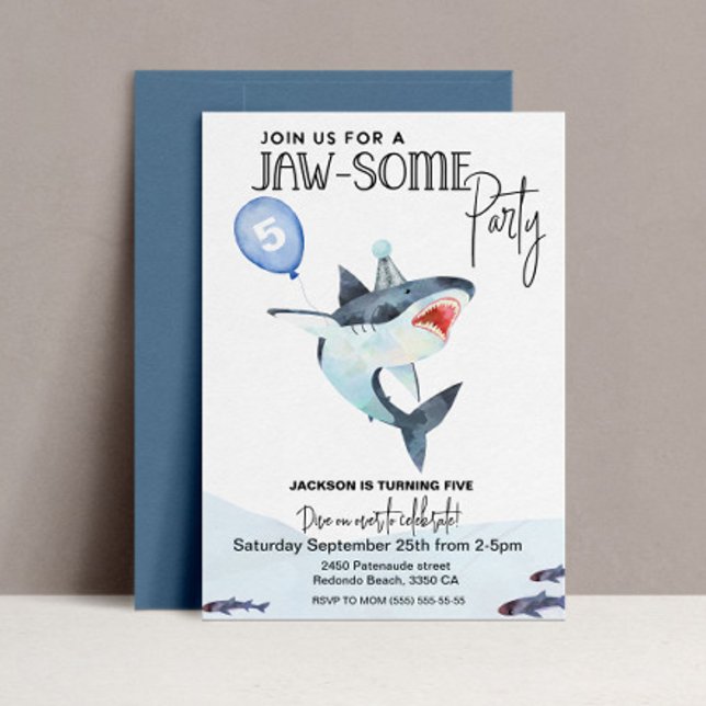 Invitación de tiburones, CUALQUIER EDAD, cumpleaño (Jawsome shark birthday invitaiton)