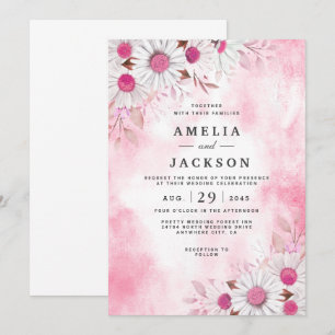 Invitación de Tickle Me Pink Daisy Florals