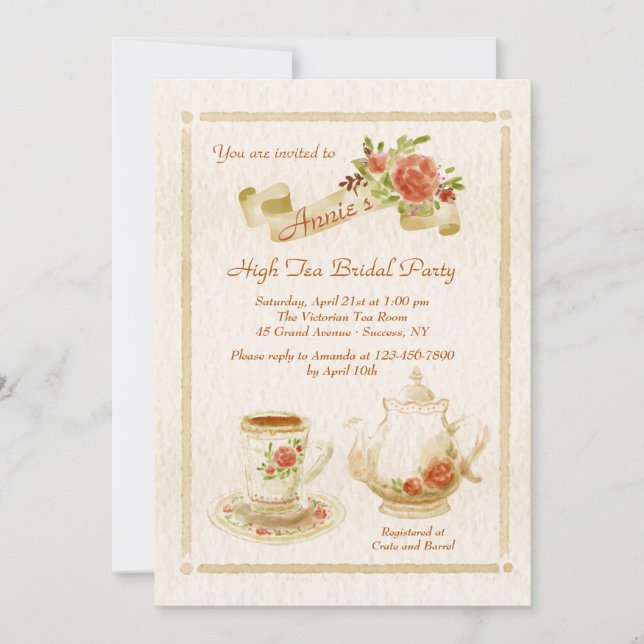 Invitación de tiempo de té acuarela (Anverso)