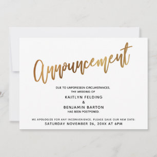 Invitación de tipografía de oro Boda pospuesta