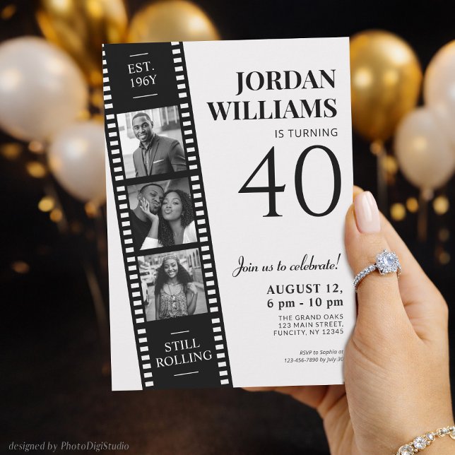Invitación de tira de película, cumpleaños persona (Film Strip Invite, Hollywood Movie Custom Birthday Invitation)