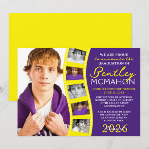 Invitación de tira de película de fotos moradas y 