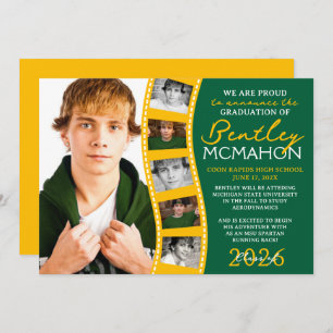 Invitación de tira de película de fotos verde y do