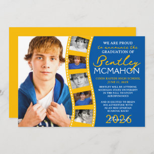 Invitación de tira de película de oro azul medio