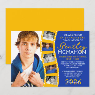 Invitación de tiras de película de fotos azules y