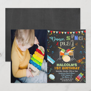 Invitación de tiza de cumpleaños de música para ni