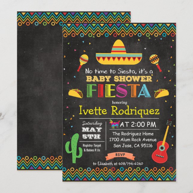 Invitación de tiza para baby shower mexicano de fi (Anverso / Reverso)