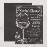 Invitación de tiza para ducha de novia con vino en