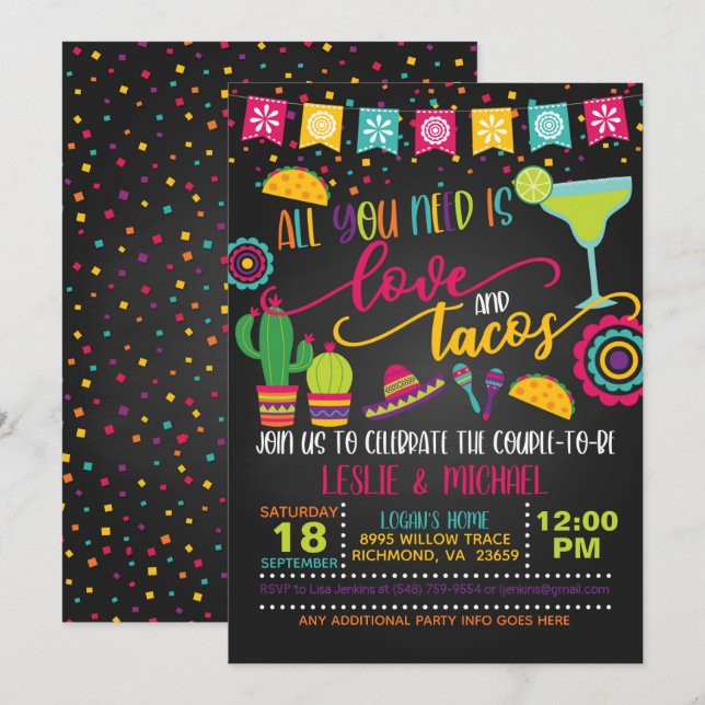 Invitación de Todo lo que Necesitas es Amor y Taco (Anverso / Reverso)
