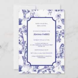 Invitación de Toile de Jouy azul y blanco