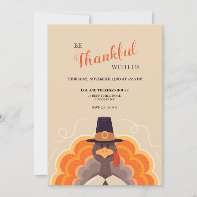 Invitación de Tom Turkey a Acción de Gracias (Anverso)