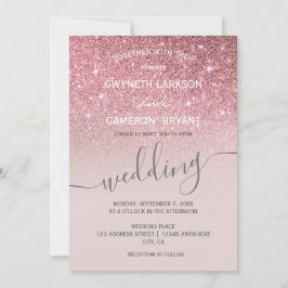 Invitación de tono gris y brillo de oro rosa