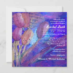 Invitación de Torah y Tulips Bat Mitzvah