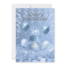 Invitación de torta de cumpleaños azul espumoso