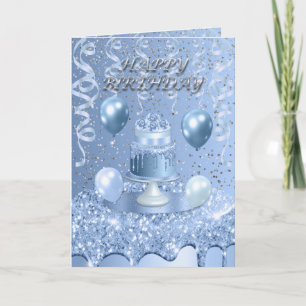 Invitación de torta de cumpleaños azul espumoso