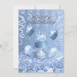 Invitación de torta de cumpleaños azul espumoso