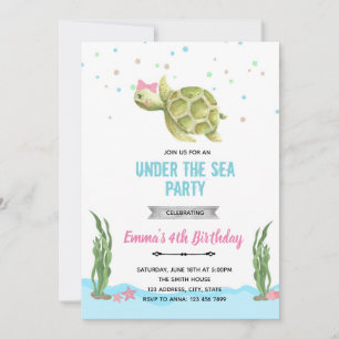 Invitación de tortuga niña bajo el mar