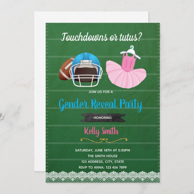 Invitación de touchdowns o tutús (Anverso / Reverso)