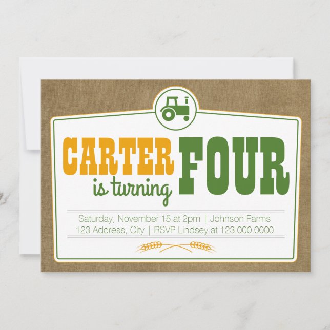 Invitación de Tractor de Campo (Anverso)