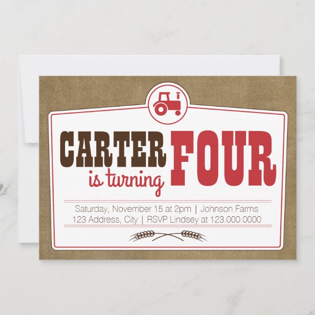 Invitación de Tractor de País Rojo (Anverso)