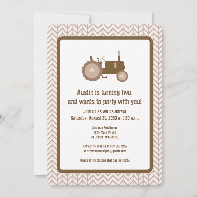 Invitación de tractor marrón (Anverso)