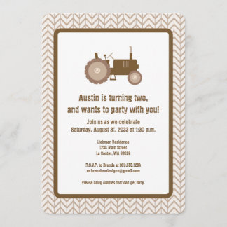 Invitación de tractor marrón