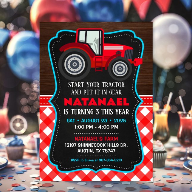 Invitación de tractores para la fiesta de cumpleañ (Tractor Invitation for Farm Birthday Party)