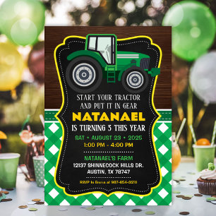 Invitación de tractores para la fiesta de cumpleañ