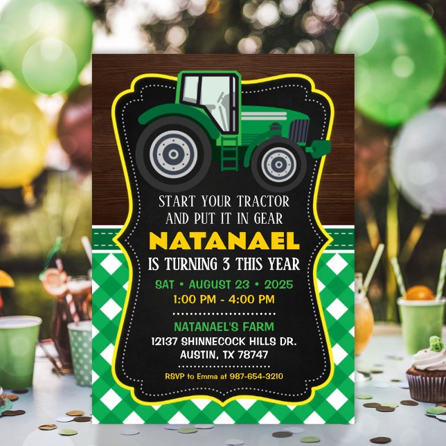 Invitación de tractores para la fiesta de cumpleañ (Tractor Invitation for Farm Birthday Party)
