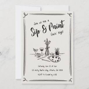 Invitación de trago y pintura dibujada a mano