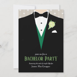 Invitación de traje de fiesta de soltero con rosa 