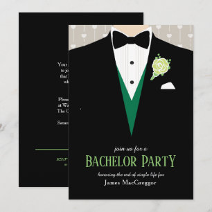 Invitación de traje de fiesta de soltero con rosa